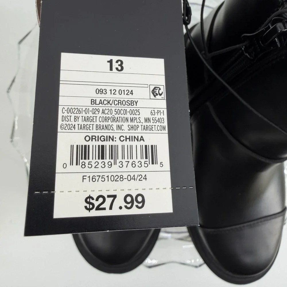 Art Class Crosby Boots Kids Size 13 Black Harness Lug Sole Zip Up Moto Biker New